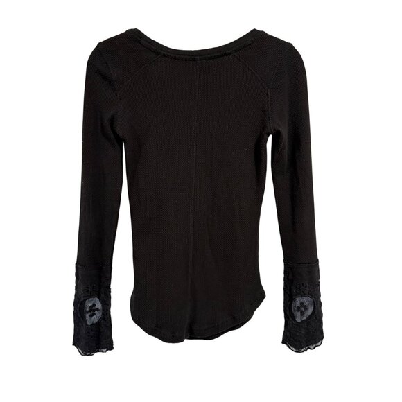 Free People Lovely Lady Lace Cuff Thermal Black Top Size S - Picture 5 of 7